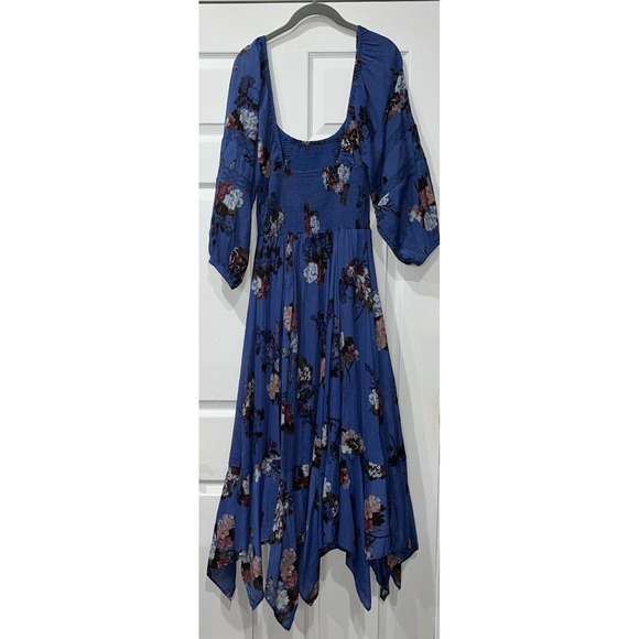 Free People Morning Glory Blue Floral Handkerchief Hem Maxi Dress Size XS - Picture 4 of 13